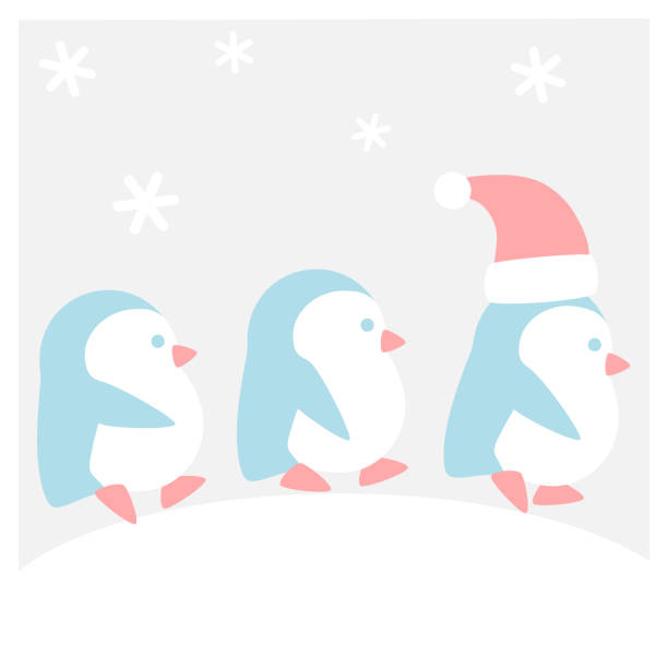 illustrations, cliparts, dessins animés et icônes de pingouins sont promènent dans la neige - penguin leadership in a row walking