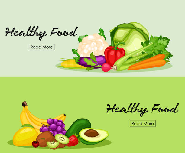 Healthy food banners set illustration of Healthy food banners set strawberry salad stock illustrations