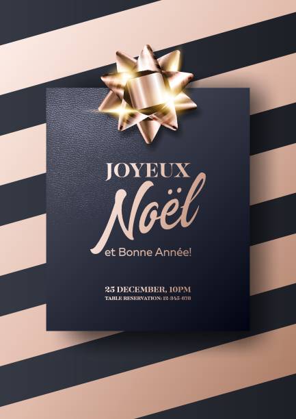 illustrazioni stock, clip art, cartoni animati e icone di tendenza di joyeux noel et bonne annee vector card. buon natale e felice anno nuovo in francese. modello poster minimalista di natale 2019 nei colori nero scuro e oro rosa. stile rigoroso, lussuoso, chic, elegante. - invitation national holiday design black