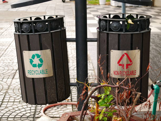 istock Recycling bin on walk Street 1067658926