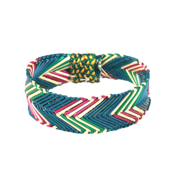 wristband made from woven straw on a white background.