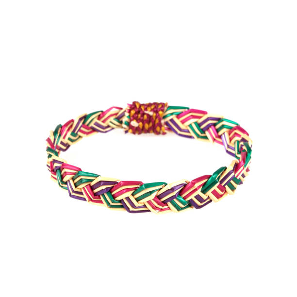 istock wristband made from woven straw on a white background. 1067659742