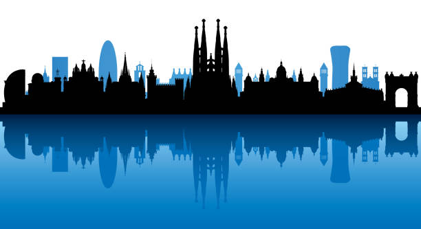 Barcelona Skyline (All Buildings Are Complete and Moveable) vector art illustration
