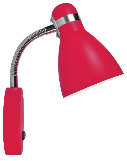 istock Red Wall Sconce Bed Gooseneck Lamp, Modern Surface-Mounted Home Light Fixture, Large Detailed Isolated Closeup Studio Shot Detail, Vertical Copy Space, Contemporary Metallic Interior Concept, Powder Paint Metal And Chrome 1067666276