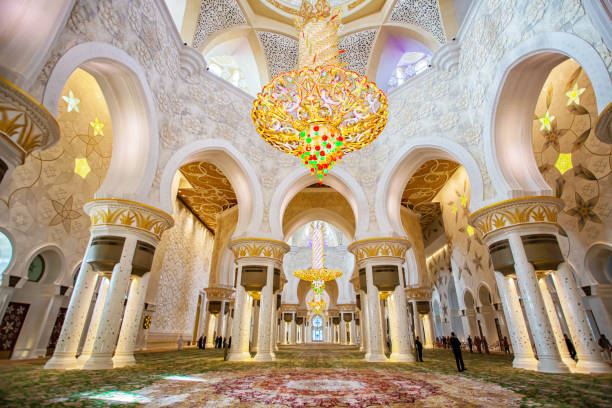 Sheikh Zayed Grand Mosque interior in Abu-Dhabi in the day stock photo