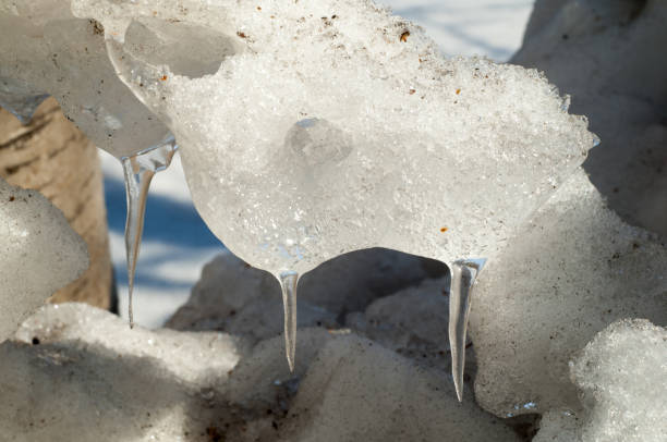 istock Texture, background, pattern. The spring snow melts. The beginning of a warm season, spring. Melting snow on the ground in the city with a mild morning sunlight. 1067670066