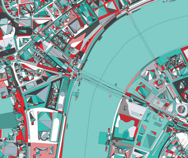 ロンドン テムズ川小話地図 - london england thames river millennium wheel aerial view点のイラスト素材／クリップアート素材／マンガ素材／アイコン素材