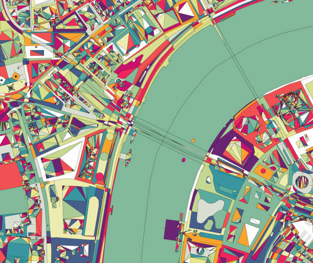 런던 템스 강 ilustration 지도 - 도시지도 일러스트 stock illustrations