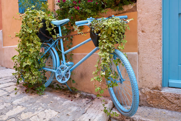 decorated bicycle in the historic old town of Rovinj in Croatia