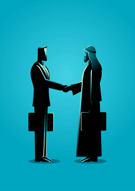 아랍어 사업가 서 부 실업가와 악수 - handshake agreement silhouette contract stock illustrations
