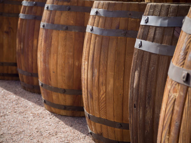 istock Barrels of perspective. Barrels are group. 1067679440