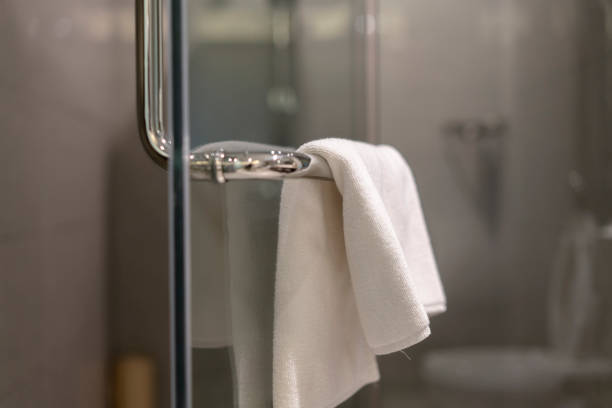 istock towel on bathroom door 1067681844