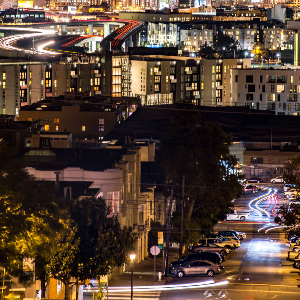 istock Downtown San Francisco with city lights at night 1067685816
