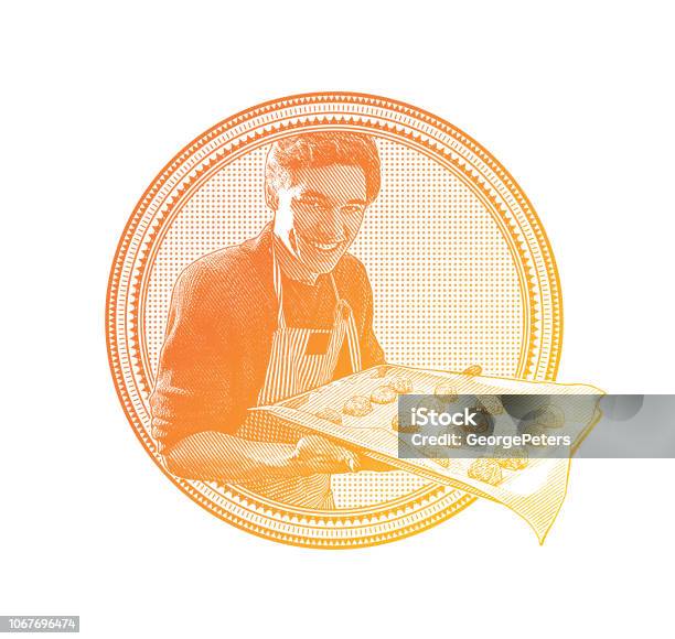 Happy Young Man Baking Cookies Stock Illustration - Download Image Now - 25-29 Years, Adult, Adults Only
