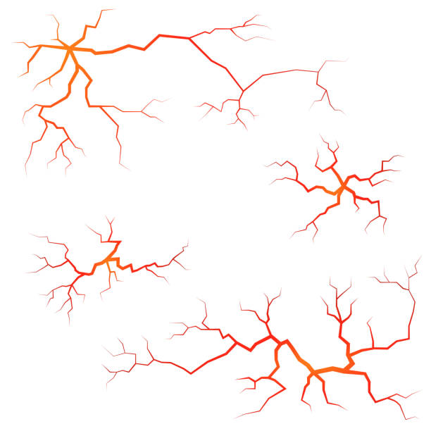 illustrazioni stock, clip art, cartoni animati e icone di tendenza di crepe vulcaniche con lava - crevice