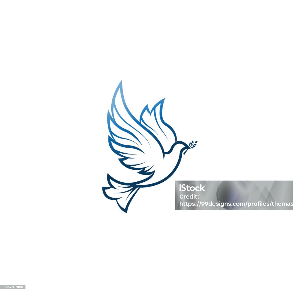 Dove Of Peace. Illustration with dove holding an olive branch symbolizing peace on earth. LIne Art dove. Ink painting style. Line art for logo and design. Vector illustration. Peace logo. Dove - Bird stock vector