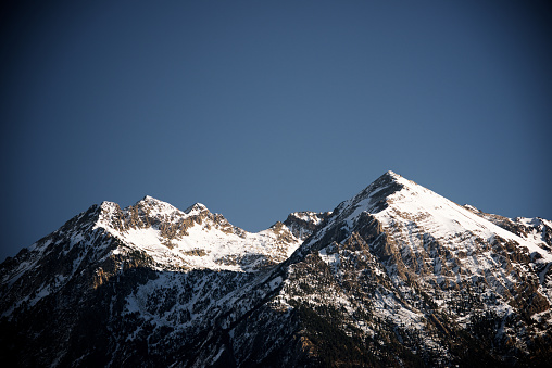 Snowy peak in Tena Valley, Aragon, Huesca, Spain.