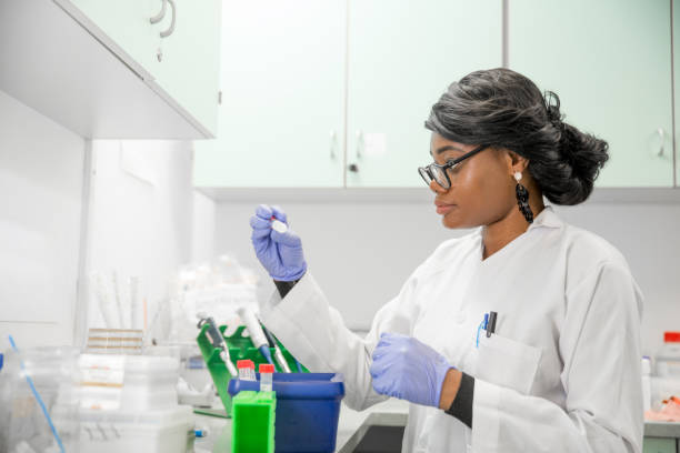 istock Female African Researcher Holding a Sample and Looking at it. 1067733146