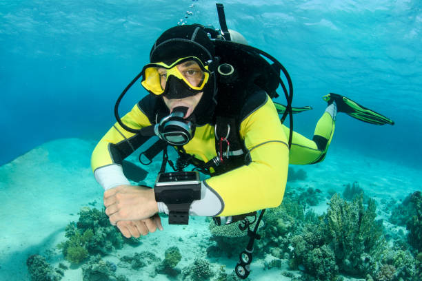 istock Scuba diver swimming underwater 1067743374