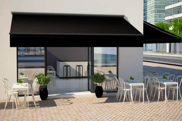 istock cafe facade mockup showing displays and awning 1067745340