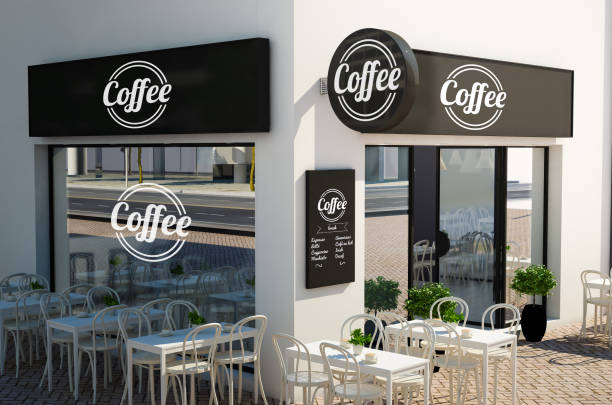 istock coffee shop facade with signboards and branding elements mockup 1067745406