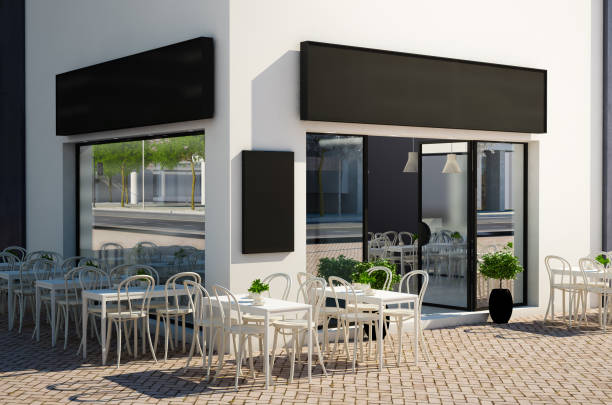 istock cafe store with terrace on the street mockup 1067745408