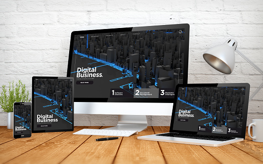 3d rendering with multidevices with digital business responsive design website
