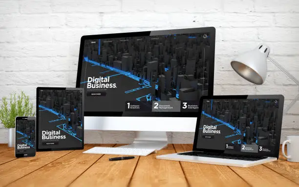Photo of digital business website responsive design screen multidevices