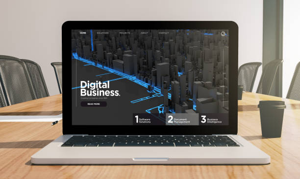 istock digital business screen laptop on conference room mockup 1067747826