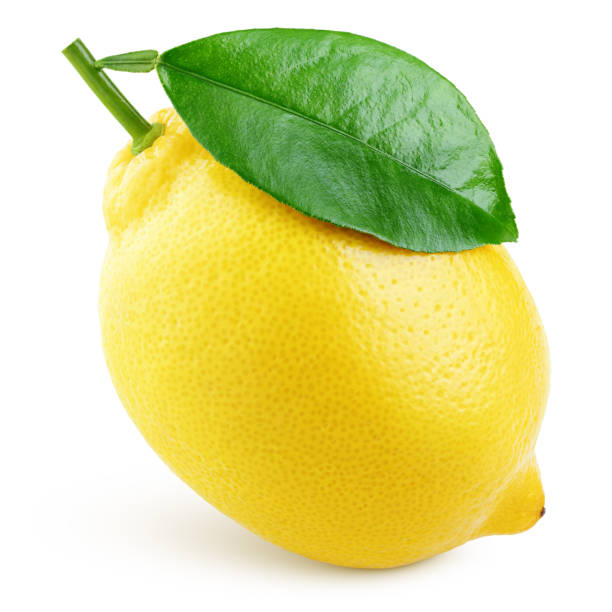 istock Whole yellow lemon citrus fruit with leaf on white 1067750210