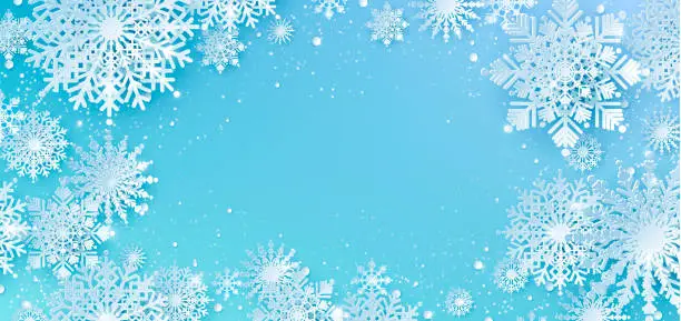 Vector illustration of White Paper cut snow flake greeting background, Merry Christmas and Happy New Year banner