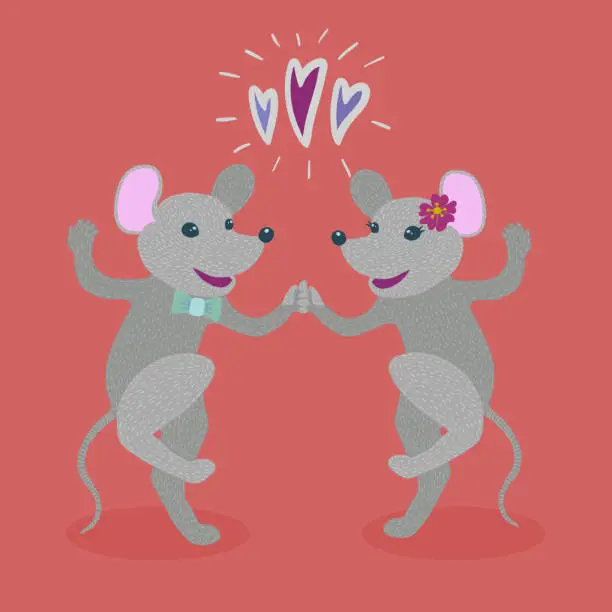 Vector illustration of Couple of mice dancing