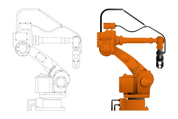 Vector illustration of Handling robot in draft and design