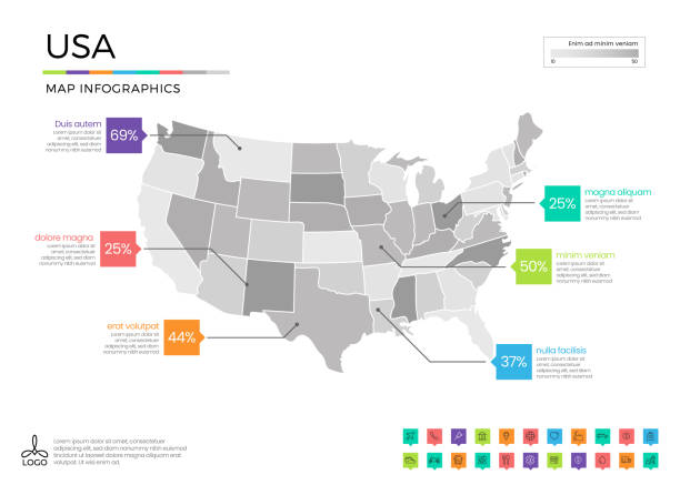 編集可能なレイヤー分離、ゾーン、要素ベクトル地区と米国地図インフォ グラフィック - world map illustrations点のイラスト素材／クリップアート素材／マンガ素材／アイコン素材