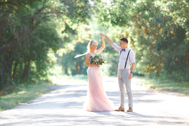 wedding couple on the nature in summer day.