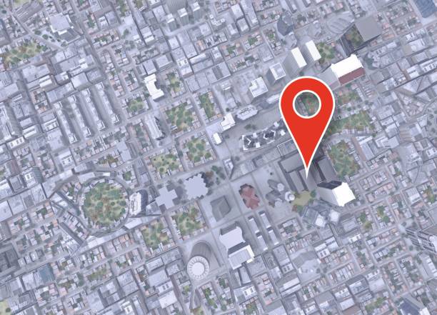 tint city top view with pin mark. 3d rendering