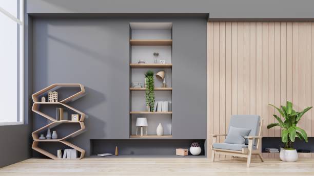 istock Dark wall with wood flooring,Armchair 1067756312