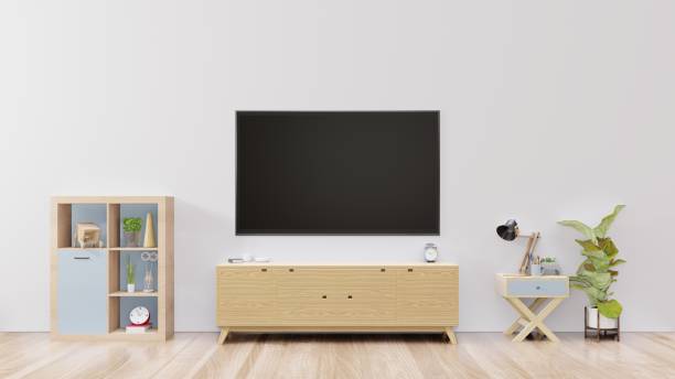 istock TV on cabinet in empty interior room 1067756334