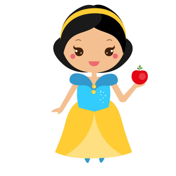 Cute Princess With Apple Snow White Character Vector Illustration In Kawaii  Style Stock Illustration - Download Image Now - iStock