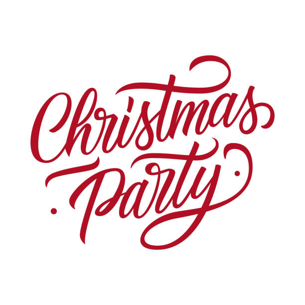 ilustrações de stock, clip art, desenhos animados e ícones de christmas party hand drawn lettering text design card template. creative typography for christmas party posters and invitations. - party