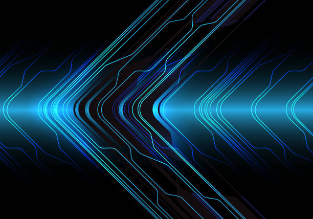 istock Abstract blue line circuit light arrow direction on black design modern futuristic technology vector background illustration. 1067764478