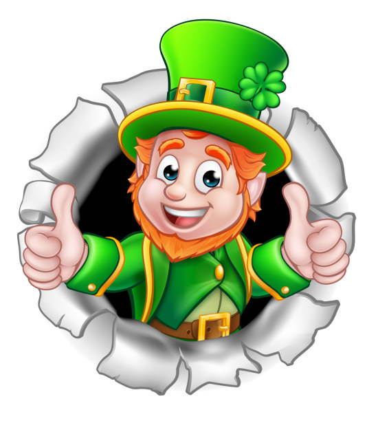 illustrazioni stock, clip art, cartoni animati e icone di tendenza di st patricks day leprechaun breaking background - leprechaun st patricks day cartoon luck