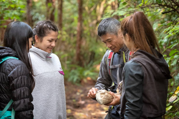 istock Daughters Watching Father Cleaning King Bolete Mushroom in Forest 1067772664