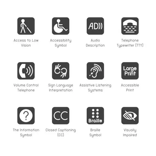 Vector illustration of Disabled Accessibility Icons - Gray Series