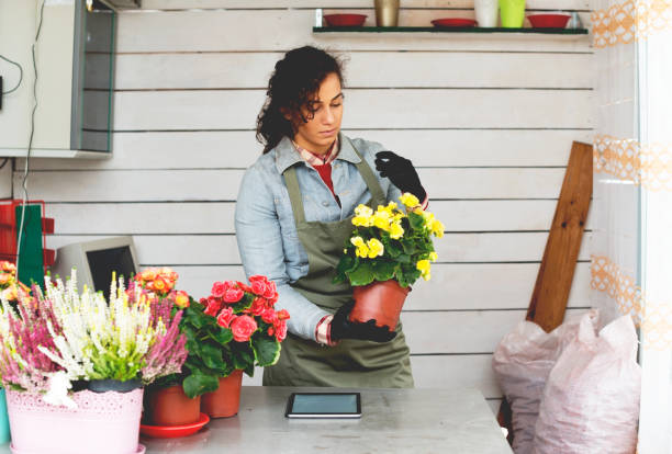 istock Young florist working in flower shop 1067779658