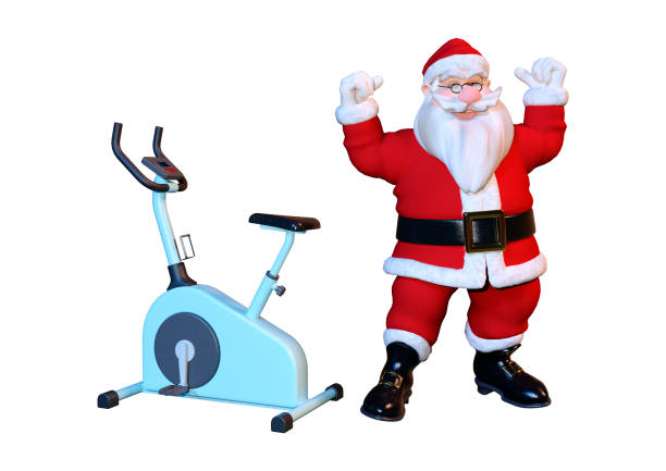istock 3D illustration Santa and bike on white 1067782370
