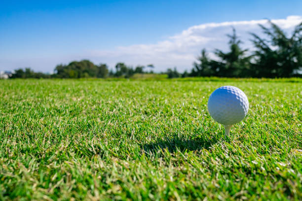 istock Golf Course where the turf is beautiful and Golf Ball on tee. Golf course with a rich green turf beautiful scenery. 1067782706