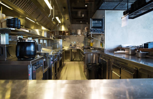 istock Professional kitchen, view counter in steel 1067785366