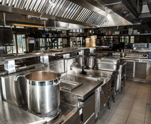 istock Professional kitchen, view counter in steel 1067785394