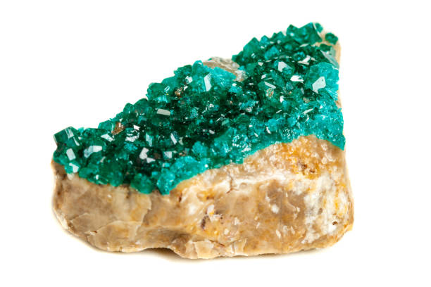istock Macro mineral stone Dioptase silicate copper on a white background 1067787930